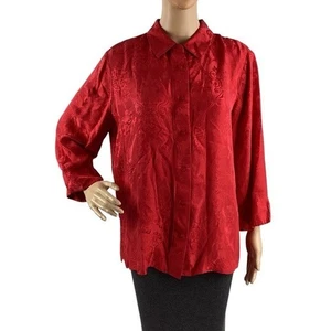 The J. Peterman Company Red Silk Print Button Front Blouse Size M - Picture 1 of 7