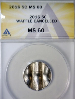 2016 ERROR ANACS MS60 WAFFLED Jefferson Nickel BU + Coin STRUCK Waffle w Details - Image 1 of 4