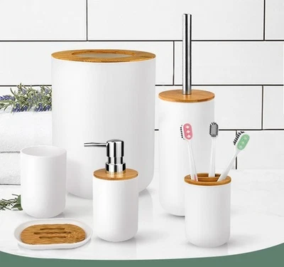 Juego de accesorios de baño de bambú Hommtina, 6 piezas imprescindibles de baño incluye también... Foto 1 de 4