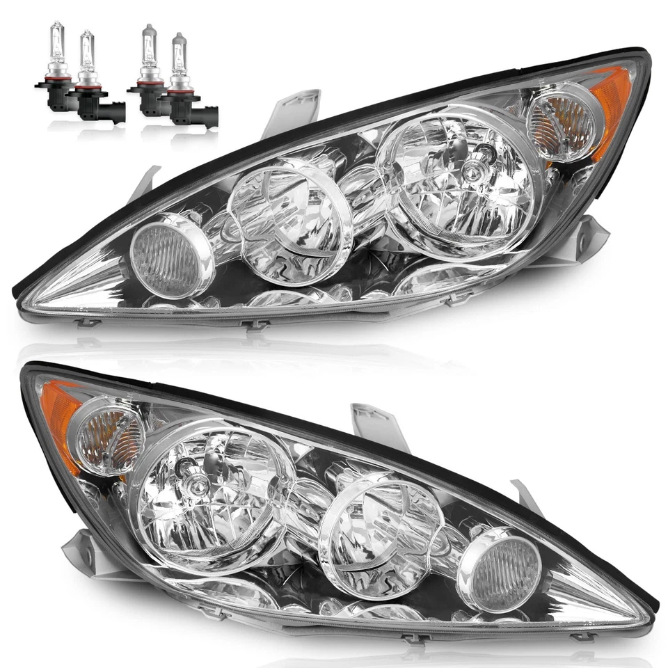 Pair Headlights For 2005-2006 Toyota Camry Chrome Headlamp Amber Corner w/ Bulbs Foto 1 de 4