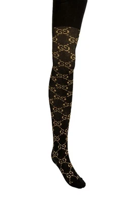 Meia-calça Gucci feminina preta e dourada elástica intertravada tamanho médio - Imagem 1 de 3
