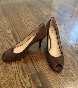 BP Nordstrom’s Peekaboo Open Toe Brown Suede Pump Size 8M - Picture 1 of 9