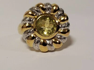 Женское кольцо 14K двухцветное YG/WG с тяжелым цветочным узором лимонный кварц размер 7 - Изображение 1 из 4