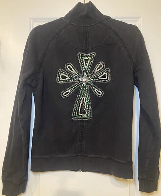 Sudadera con capucha negra mediana para mujer Twisted Heart con bordado de cruz Foto 1 de 4