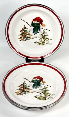 Vtg Hallmark Jan Karon Mitford Snowman Plates Set of 4 Enamelware 10.5 Christmas - Image 1 of 4