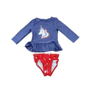 Mädchen Einhorn Langarm Rash Guard Badeanzug Set mit Sternenmuster Unterteil Größe 18M - Bild 1 von 10