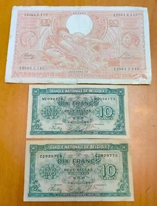 Belgium 100 Francs & 10 Francs 1944 1943 WW2 Banknotes Paper Money Currency - Picture 1 of 3