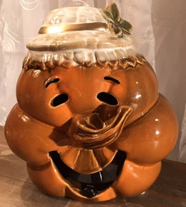 Pumpkin Tea Light Holder Stem Nose Flower on Hat Star on Top - Picture 1 of 10