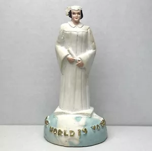 Vintage 60s Graduation Figurine THE WORLD IS YOURS Plaster Statuette Academics - Picture 1 of 8