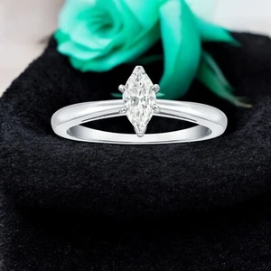 GIA Certified 0.50 Cts F/VS Marquise Shape Diamond Solitaire Ring 18K White Gold - Picture 1 of 5