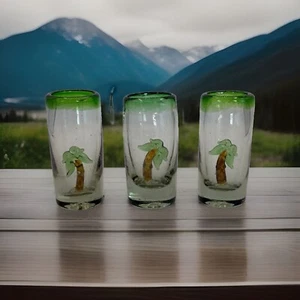 Vintage Hand Blown Glass Palm Tree Inside Shot Glass Set Of 3 - Picture 1 of 7