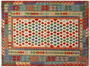 Afghan Maimana Kelim Teppich 150x200 Handgewebt Bunt Geometrisch Handarbeit 35 - Picture 1 of 5