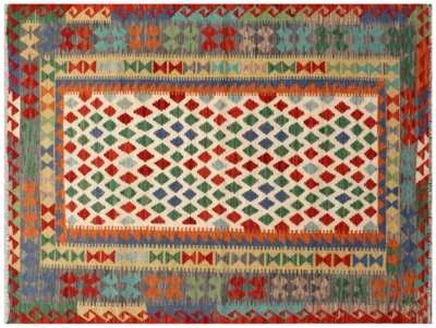 Afghan Maimana Kelim Teppich 150x200 Handgewebt Bunt Geometrisch Handarbeit 35 - Bild 1 von 4