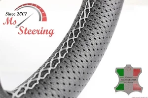 FOR LANCIA Aurelia 50-58 BLACK PERF LEATHER STEERING WHEEL COVER, LIGHT GREY 2 S - Imagen 1 de 5