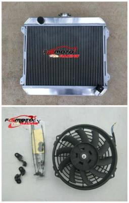 Aluminum Radiator+Fan For 1974-79 Datsun 510 720 620 610 Nissan Skyline BJR30 - Image 1 of 4
