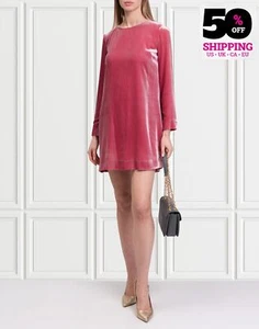 RRP €240 120% LINO Velour Mini Dress IT42 US6 UK10 M Pink Lined Long Sleeve - Picture 1 of 6