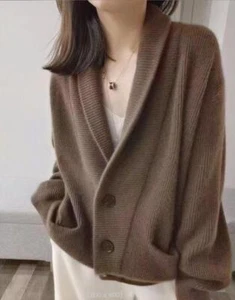 Woll Strickjacke Damen dick locker Strick Vintage Pullover Mode Jacke - Bild 1 von 9