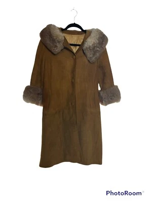 Abrigo Vintage Gamuza y Piel Detalle Botón Suave Años 60 70 Disco Talla 8 Tostado Foto 1 de 4