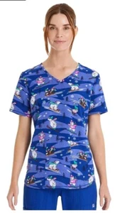 New Scrubstar Stretch Winter Polarbear Penguin Snow Womens Scrub Top, Size 3XL - Picture 1 of 3