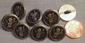 8 Antiqued Silver Tone Metal Flat Top Angel Cherub Buttons 11/16" 18mm # 8002 - Picture 1 of 1