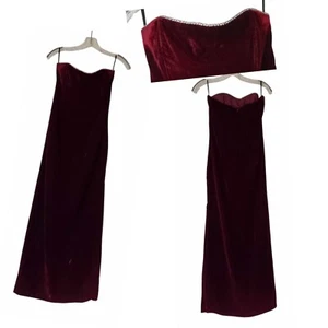 Vtg Scott McClintock Burgundy Velvet Gown 6-8 Rhinestones Whimsigoth Witchy 90s - Picture 1 of 22