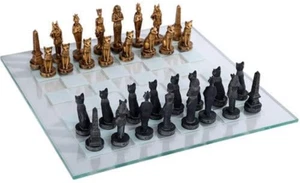 Ancient Egyptian God Kingdom Civil War Chess Set with Glass Board 17" X 17" -33P - Picture 1 of 12