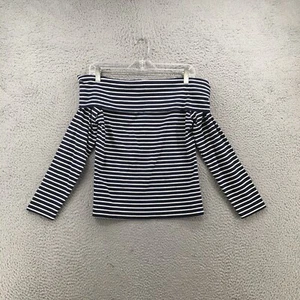 JCrew Off The Shoulder Blouse Womens M Blue Cotton Blend Striped Long Sleeve NEW - Picture 1 of 17