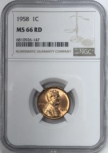 1958 Lincoln Wheat Cent NGC MS66 RD - Picture 1 of 2