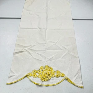 Vintage Handarbeit Kissenbezug Standard Gelb Häkel Blumenrand Baumwolle Mcm Retro - Bild 1 von 10