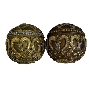 Vintage 2pc Lot Sparkle Christmas Ornaments Gold Silver Hearts Ornate 4.5"d (#6) - Picture 1 of 9
