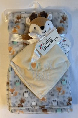 Manta de felpa para bebé ciervo Lovey “Love You Deerly” animales del bosque etiquetas sin usar EC Foto 1 de 4