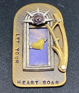 Vintage MODERNIST artisan Abstract mixed metal Brass Heart Window Brooch - Picture 1 of 4