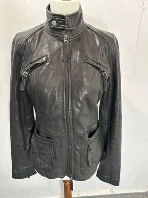 Lucky Brand Womens XS Lamb Leather Jacket Black Moto Biker Very Nice 32" chest - Image 1 of 4