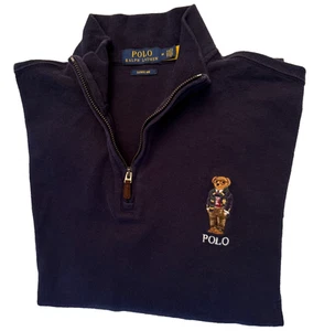 POLO RALPH LAUREN TEDDY BEAR ESTATE RIB QUARTER ZIP PULLOVER MOCK NECK M NAVY - Picture 1 of 22