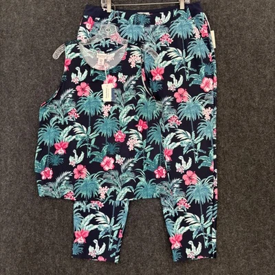 Tommy Bahama Everyday Active Set Women's XL Navy Tropical Tank Top Pants UPF 50 - Image 1 of 4