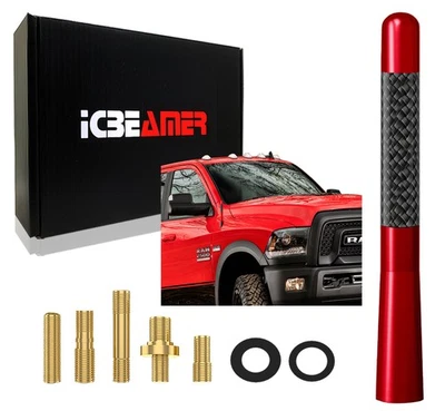 Antena roja de fibra de carbono real JDM de 5 pulgadas Billet de aluminio para automóvil y camión R924 Foto 1 de 4