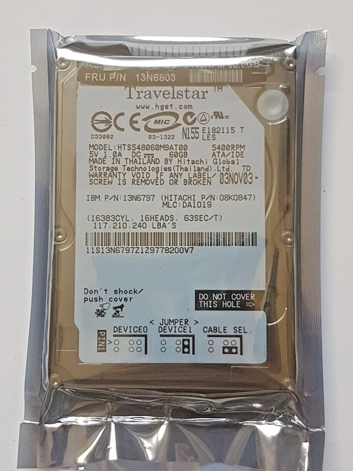 60 GB Ide Hitachi Travelstar HTS548060M9AT00 P-Ata 5400rpm 8MB 2,5 " HDD New - Image 1 of 1