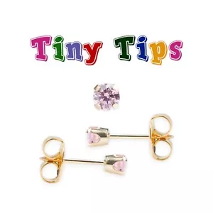 Studex Tiny Tips Pink Cubic Zirconia Claw Set Stud Earrings Sensitive Childrens - Picture 1 of 3