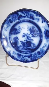 Flow Blue Plate in HONG KONG Pattern by Charles Meigh-Heavily Flown - Picture 1 of 3