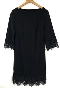 ECI Ponte Sheath Dress Size Small Black Lace Crochet 3/4 sleeve Scalloped - Picture 1 of 11