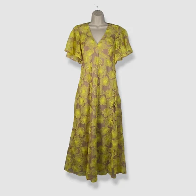 Vestido Lela Rose para mujer amarillo floral de encaje manga acampanada línea A talla 4 $1790 Foto 1 de 4