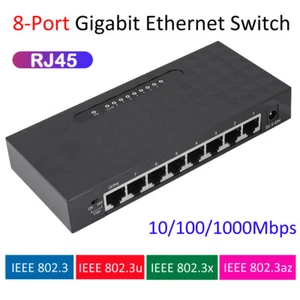 8-Port Gigabit Ethernet Switch Hub Internet Splitter 10/100/1000Mbps - Picture 1 of 12