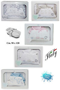 Completo lenzuola neonato CULLA/CARROZZINA 90 x 120 FLANELLA ricamata T&R_BABY