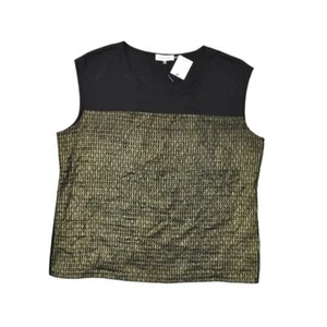 NEW Calvin Klein Gold Geometric Crew Neck Blouse 1X Plus Polyester - Picture 1 of 6