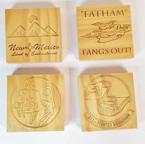 Handgefertigte Holzuntersetzer USAF 311th Fighter Squadron New Mexico F-16 lasergeätzt  - Bild 1 von 6