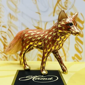 HEREND RED FOX FIGURINE 24K GOLD FISHNET pattern ,BRAND NEW BOXED,4 inches long - Picture 1 of 5