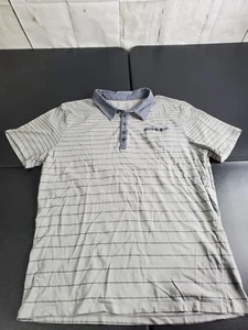 Attention XL Mens 1/4 Button Down shirt Cream And Gray Stripes Collared  - Picture 1 of 8