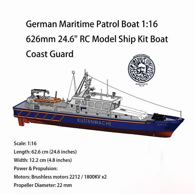 Patrulla Marítima Alemana 1:16 626mm 24.6" RC Modelo Barco Kit Guardia Costera Foto 1 de 4