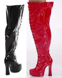 Plateau Overknee High Heels schwarz, rot, pink, weiß sehr weiter Schaft 36- 46 - Bild 1 von 16