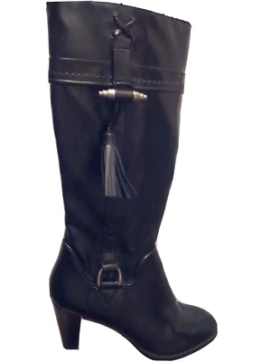 Botas negras Etienne Aigner para mujer talla 8,5 hasta la rodilla imitación cuero 3" tacón Karma Foto 1 de 4